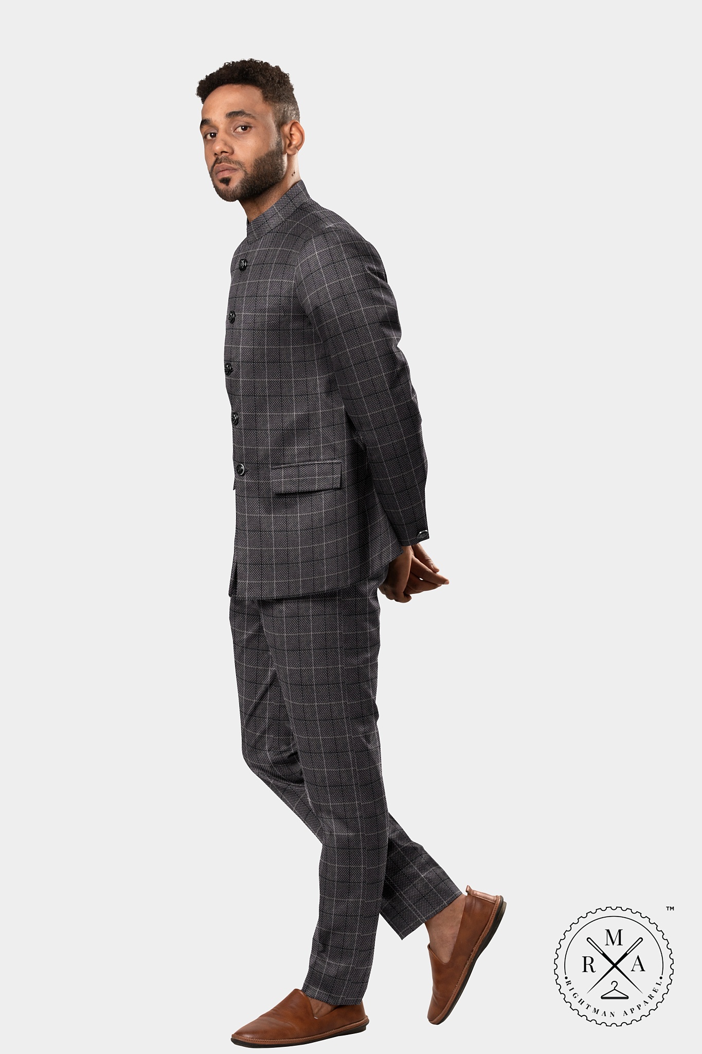 Grey TR Jodhpuri Suit With Windowpane Checks SU33